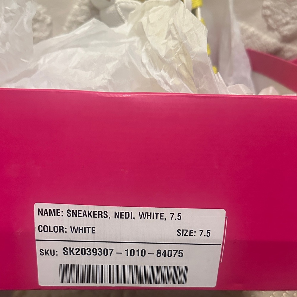 Shoe Dazzle White Wedge Sneakers with Yellow Laces - Picture 2 of 6